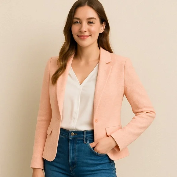 Calvin Klein Pink Tweed Tailored Blazer - Picture 2 of 9